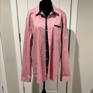 Casual Pink Button-Down Shirt with Contrast Trim